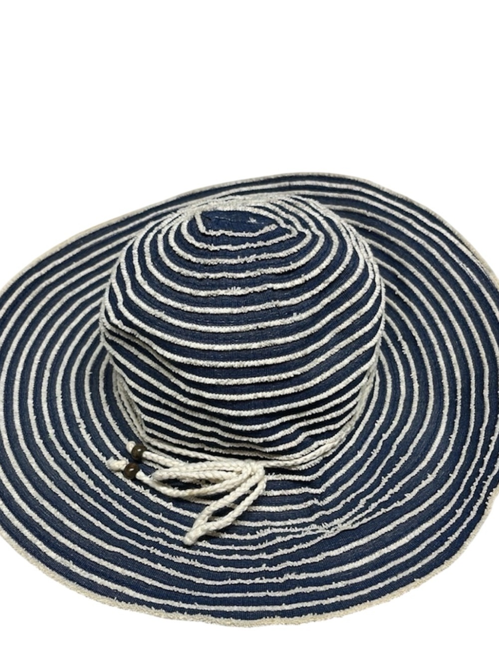 Women’s Wide Brim Sun Hat Beige Paper Straw Look Blue Ribbon Tie One Size